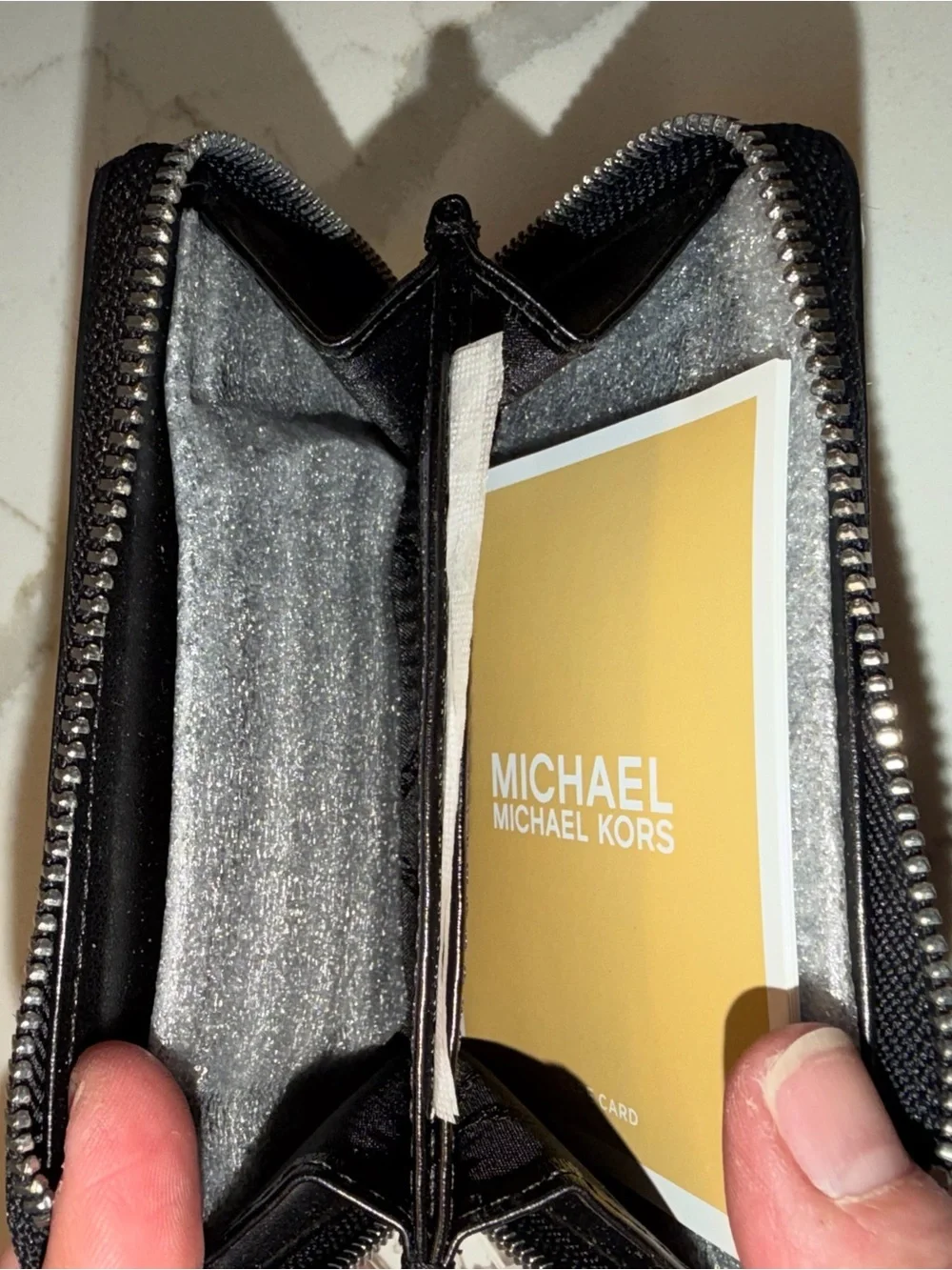Michael Kors Black & White Haircalf Houndstooth Zip-Around Wallet